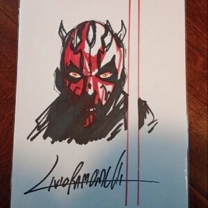 Star Wars Darth Maul Orignal Sketch By Livio Ramondelli Signed With COA